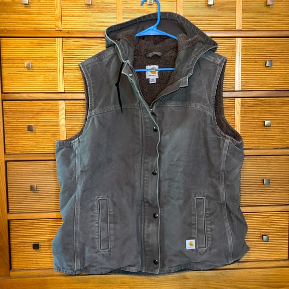 VTG Y2K CARHARTT WASHED DUCK INSULATED HOODED VEST
